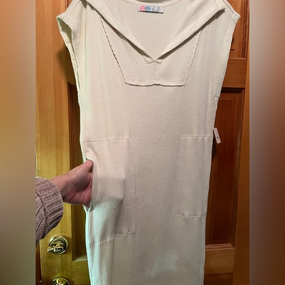 Free People Beach Ryan Ribbed Knit Midi Dress Slit Hem Relaxed Ivory Size XS - Picture 3 of 10